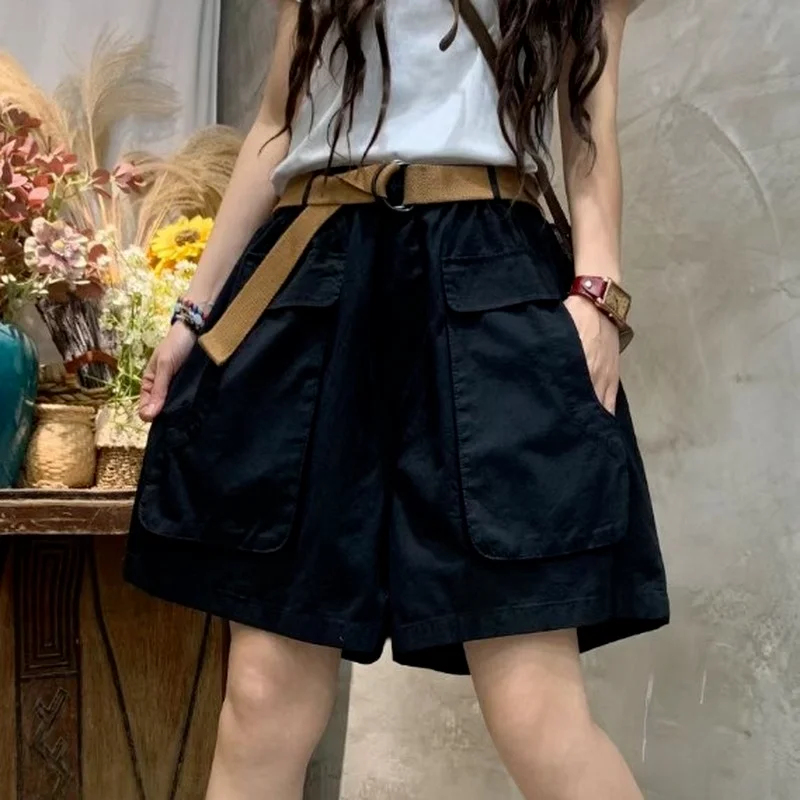 

Donsignet Summer New Retro Pure Cotton Women Shorts Loose Casual Solid Color Wide-leg Pants All-match Thin Fashion Women's Pants