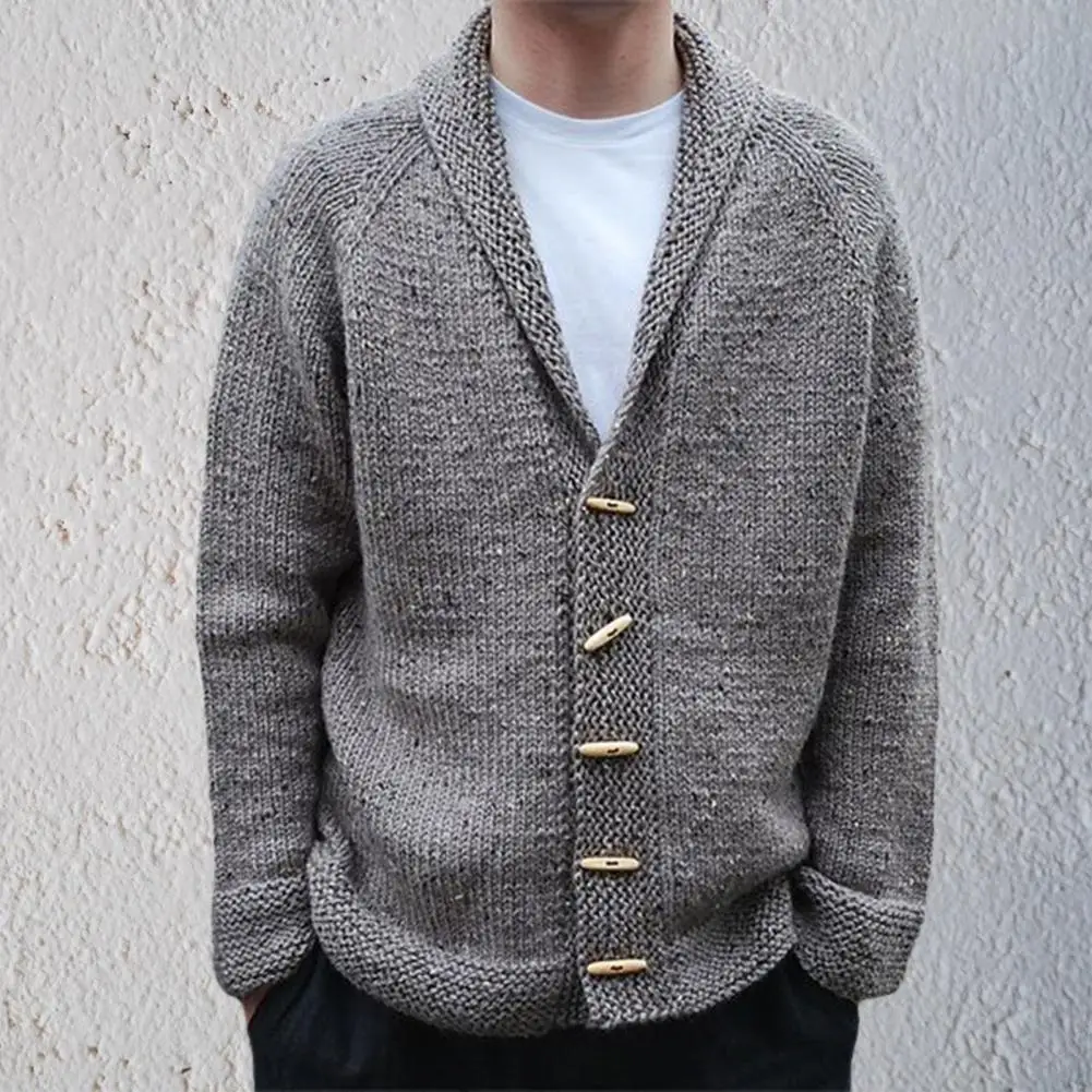 

Мужской однотонный кардиган с V-образным вырезом и длинным рукавом