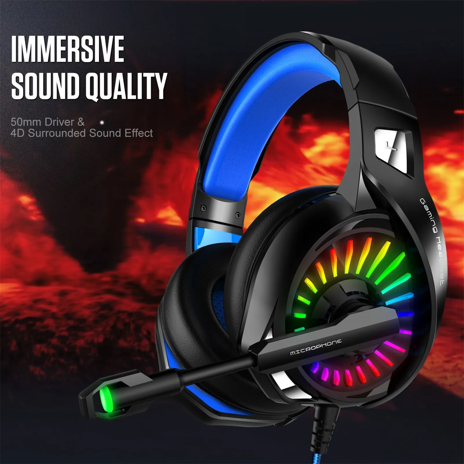 

Игровые Накладные наушники KINGSTAR, Bluetooth-наушники с RGB светильник кой, с шумоподавлением и микрофоном