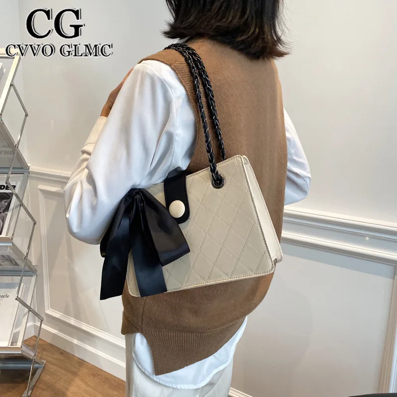 

Cvvo Glmc Black Ribbon Design PU Leather Crossbody Bags For Women 2021 Chain Trending Shoulder Bag Small Handbags And Purses