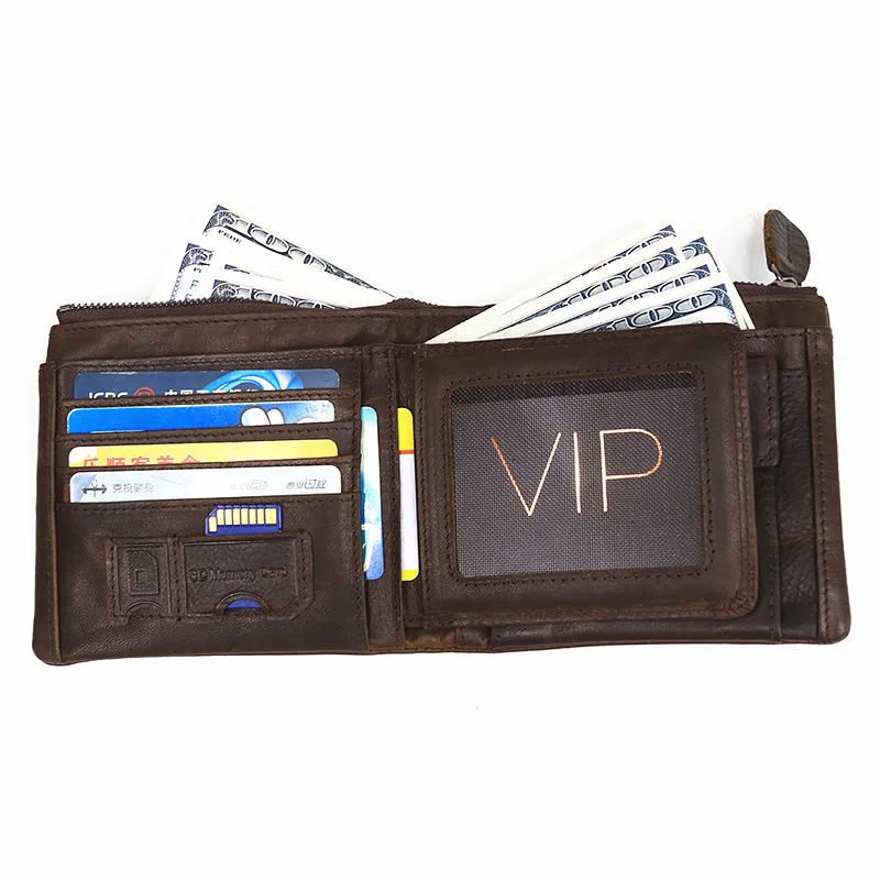 Мужской кошелек из 100% натуральной кожи винтажный короткий воловьей мужской с