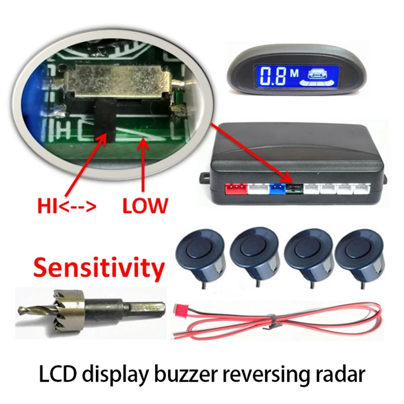 

Car Parking-Radar Monitor Detector System Parktronic LCD Parking Sensor with 4 Sensors Reverse Backup Backlight Display
