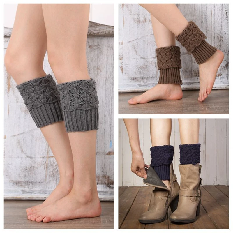 

Women Short Knee Gloves Leg Warmer Knitted Flap Stockings Shell Shape Twist for Winter Boots