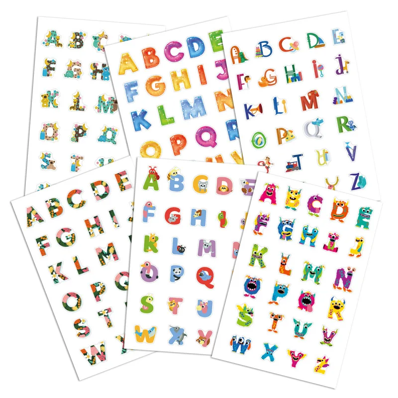 

6 Sheets Creativity Alphabet Stickers Pack Self Adhesive Letter Stickers for Notebook Stationery Decorative Stickers Esthetic