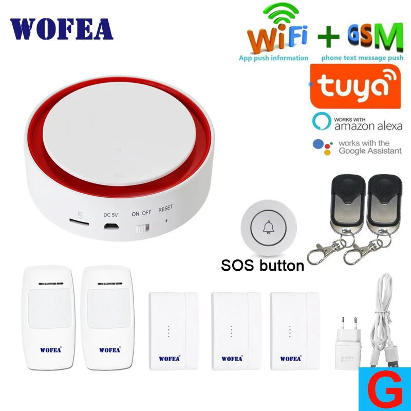 Белый Wofea Tuya Wifi GSM вспышка стробоскоп охранная сигнализация 110 дБ звук и светильник SMS автоматический набор приложение push работа с alexa google home - Цвет: Белый