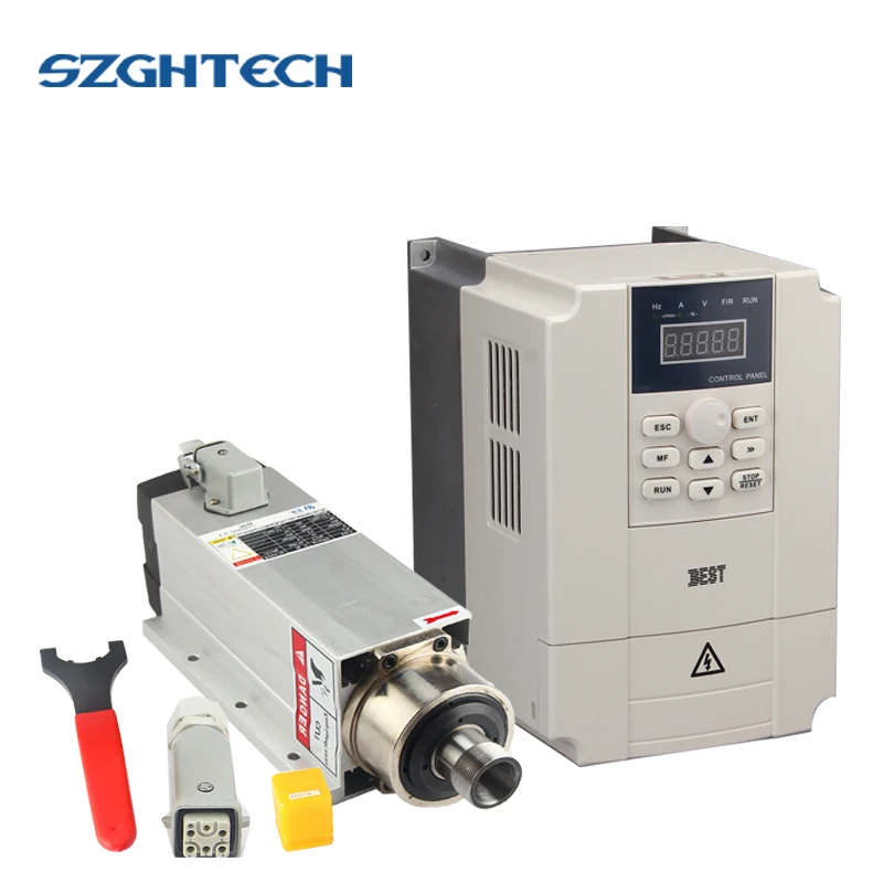 

New CNC ER11 1.5kw 220v/110v Square Air Cooling Spindle ER11 1500W Air-cooled Milling Spindle + 1.5KW VFD Inverter + 13pcs/set