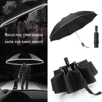 3folding reverse automatic umbrella windproof rain for men women reflective stripe portable female parasol umbrella