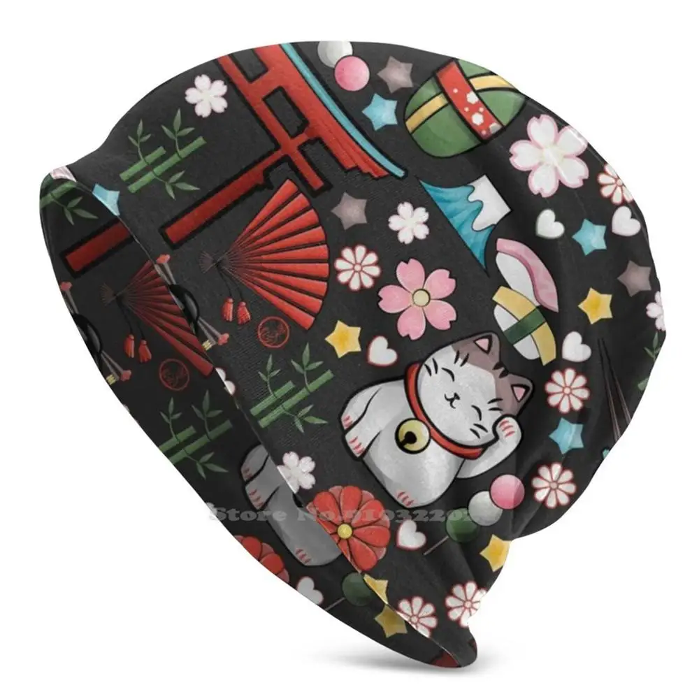 

Myriade De Japonais On Dark Gray - Plethora Of Kawaii Japanese Motifs Unisex Cap Windproof Thin Hats For Men Women Child Japan