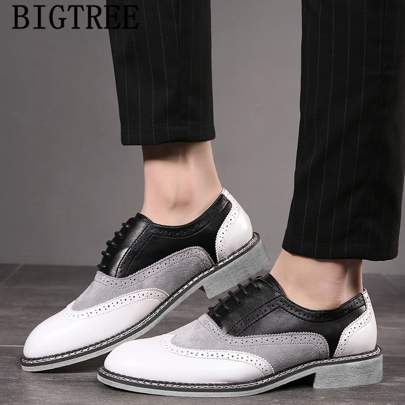 2022 Fashion Men White Dress Shoes+male Pointed Toe Flats Designer Shoes Formal High Quality Italian Brogue | Обувь