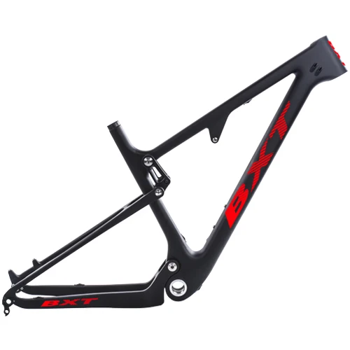 BXT red logo BXT New Full Suspension Carbon Mountain 29er MTB Bike Frame BSA 142X12mm 148*12mm Suspension Frame Travel 100mm Free Shipping - Цвет: BXT red logo