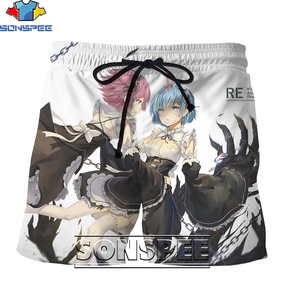 

SONSPEE 3D Printing Re: Zore Rem Anime Cartoon Summer Men's and Women's Sports Casual Beach Shorts Fashion Trend Personality