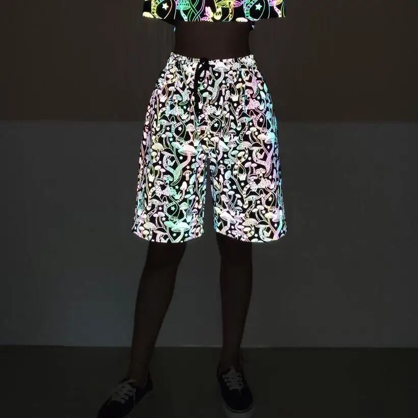 Мужские Харадзюку ночные Цветные Светоотражающие повседневные штаны с принтом