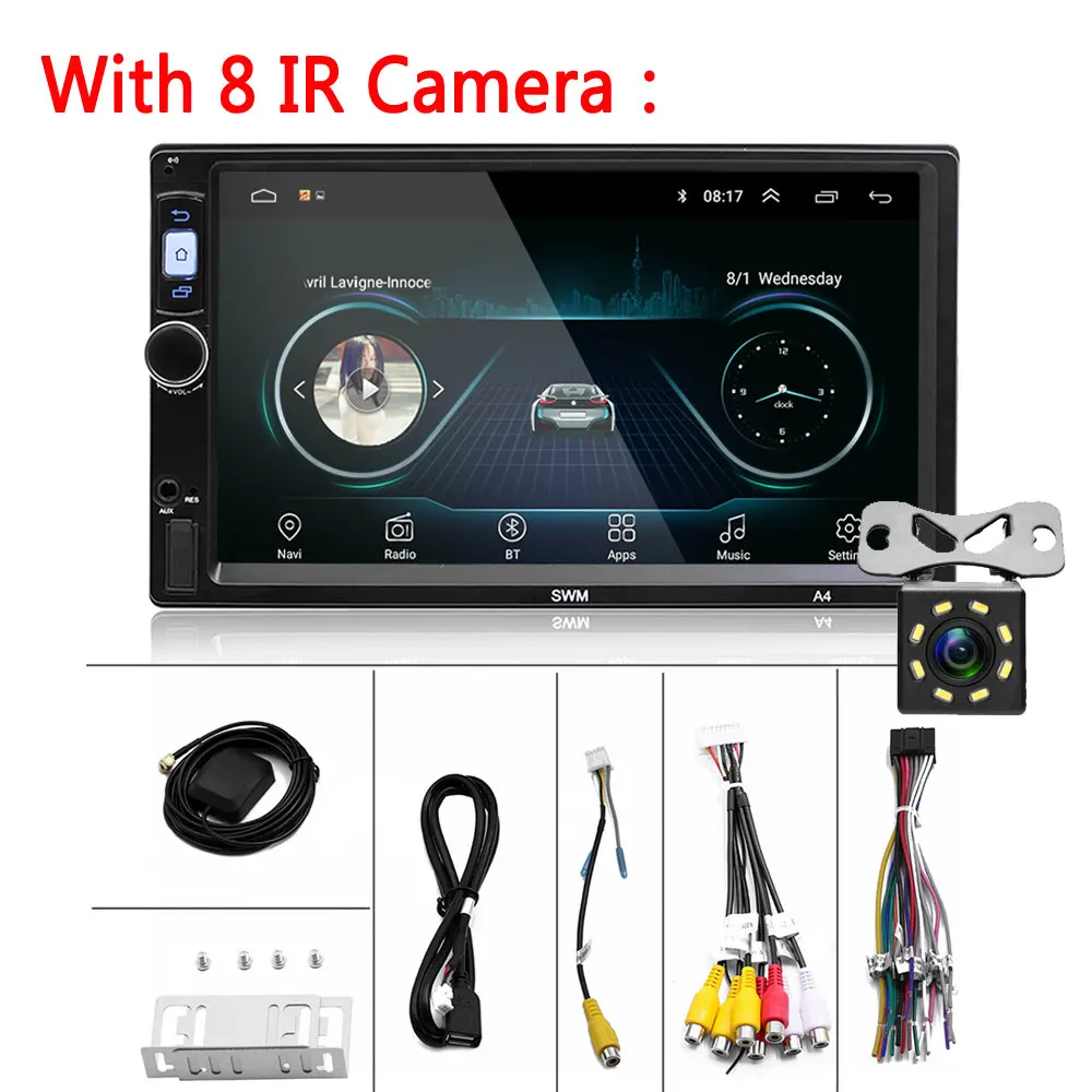 With 8 IR Camera Podofo 2Din Android 8,1 Кассетный рекордер стерео автомобильный Радио авторадио " gps WIFI мультимедийный проигрыватель MP5 Bluetooth аудио стерео - Цвет: With 8 IR Camera