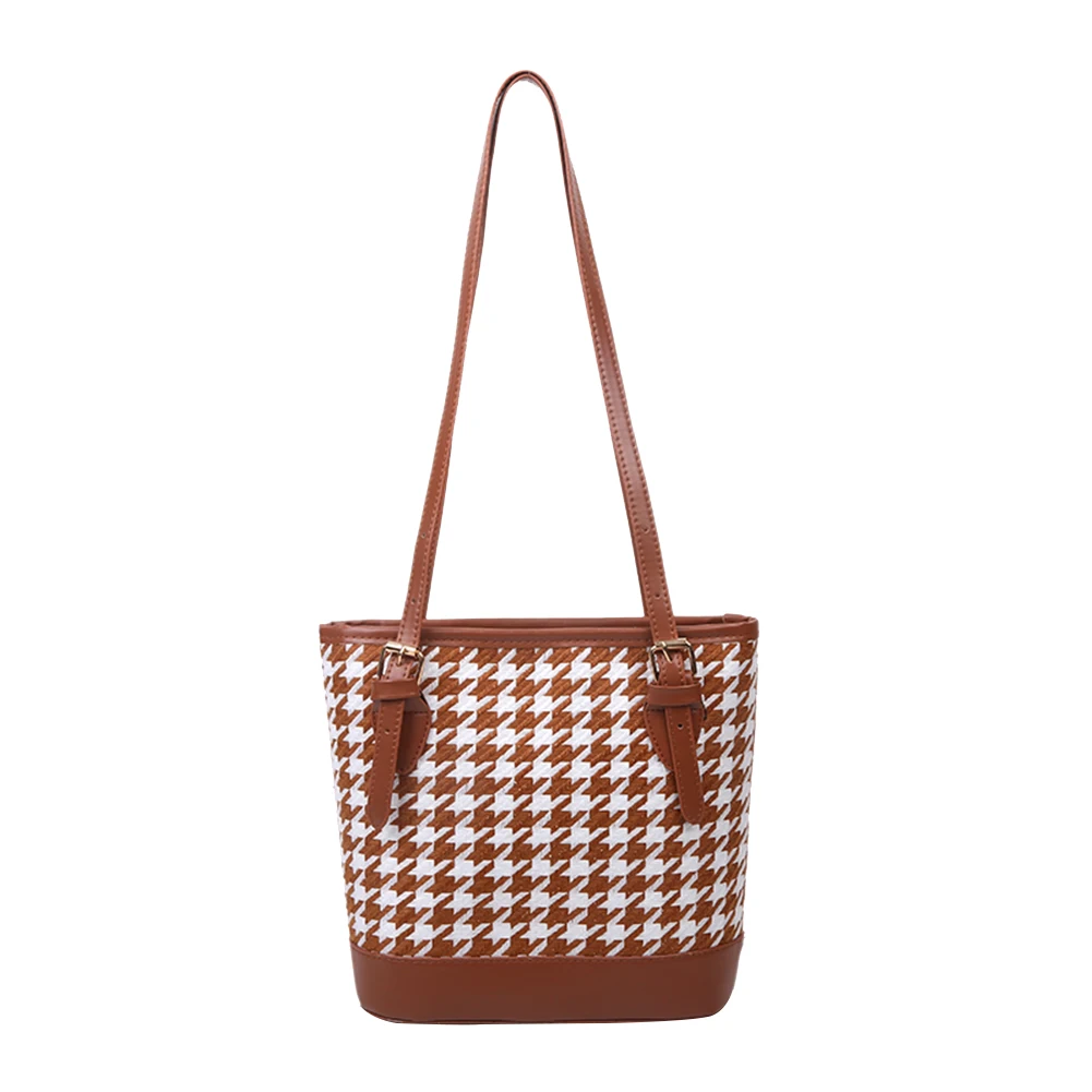 

Women PU Shoulder Top-handle Bucket Bags Fashion Plaid Handbags Lady Daily Totes Popular Simple Female Daily Bag
