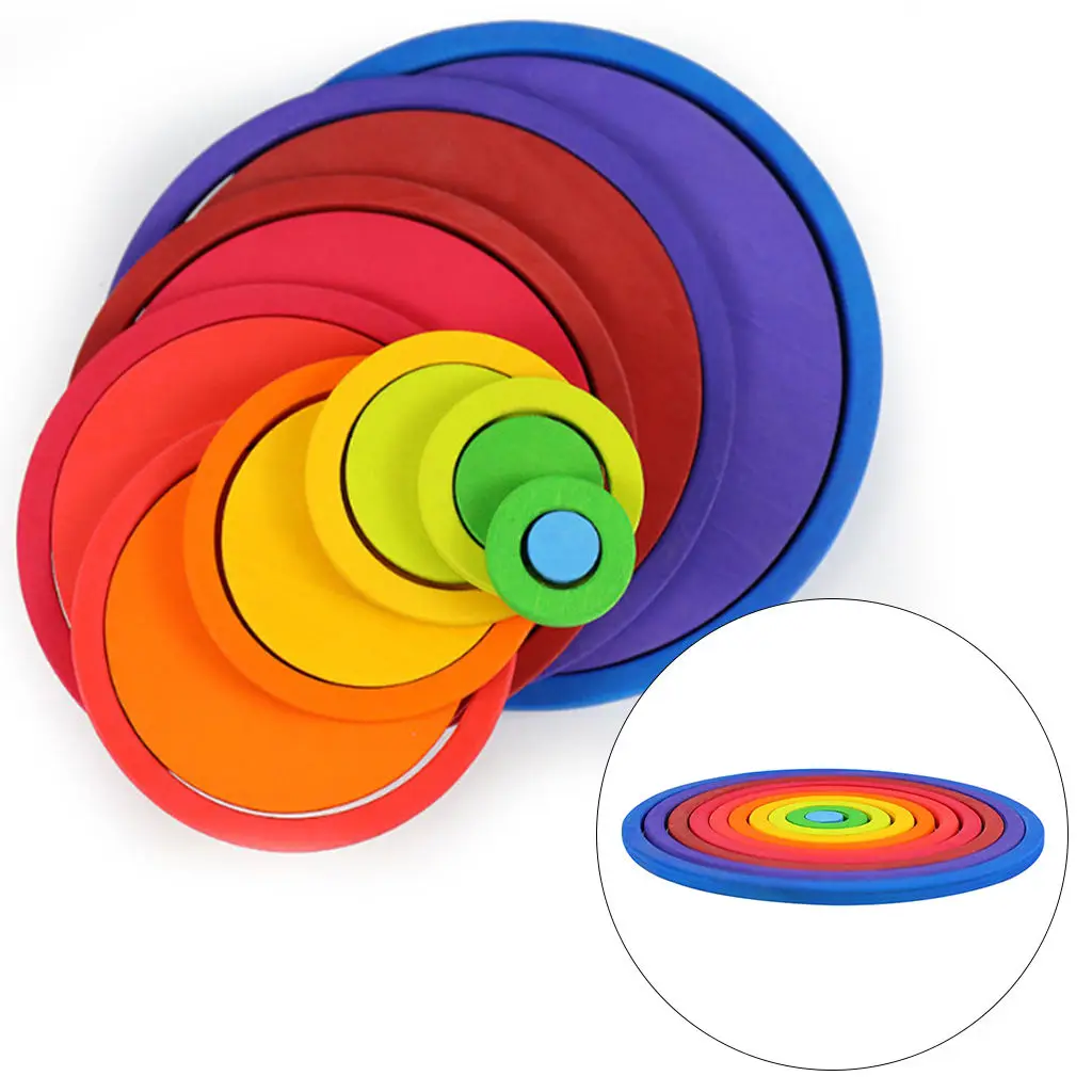 

20pcs Wooden Montessori Rainbow Circle Stacking Toy for Toddlers Puzzles Building Blocks Early Learning Fine Motor Skills Game