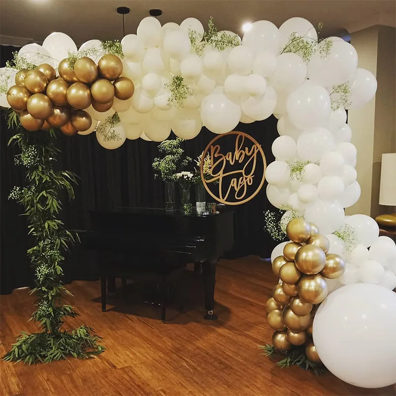 

117pcs White Wedding Engagement Balloon Decoration Backdrop metal Gold Balloons Garland For Baby Birthday Party Supplier