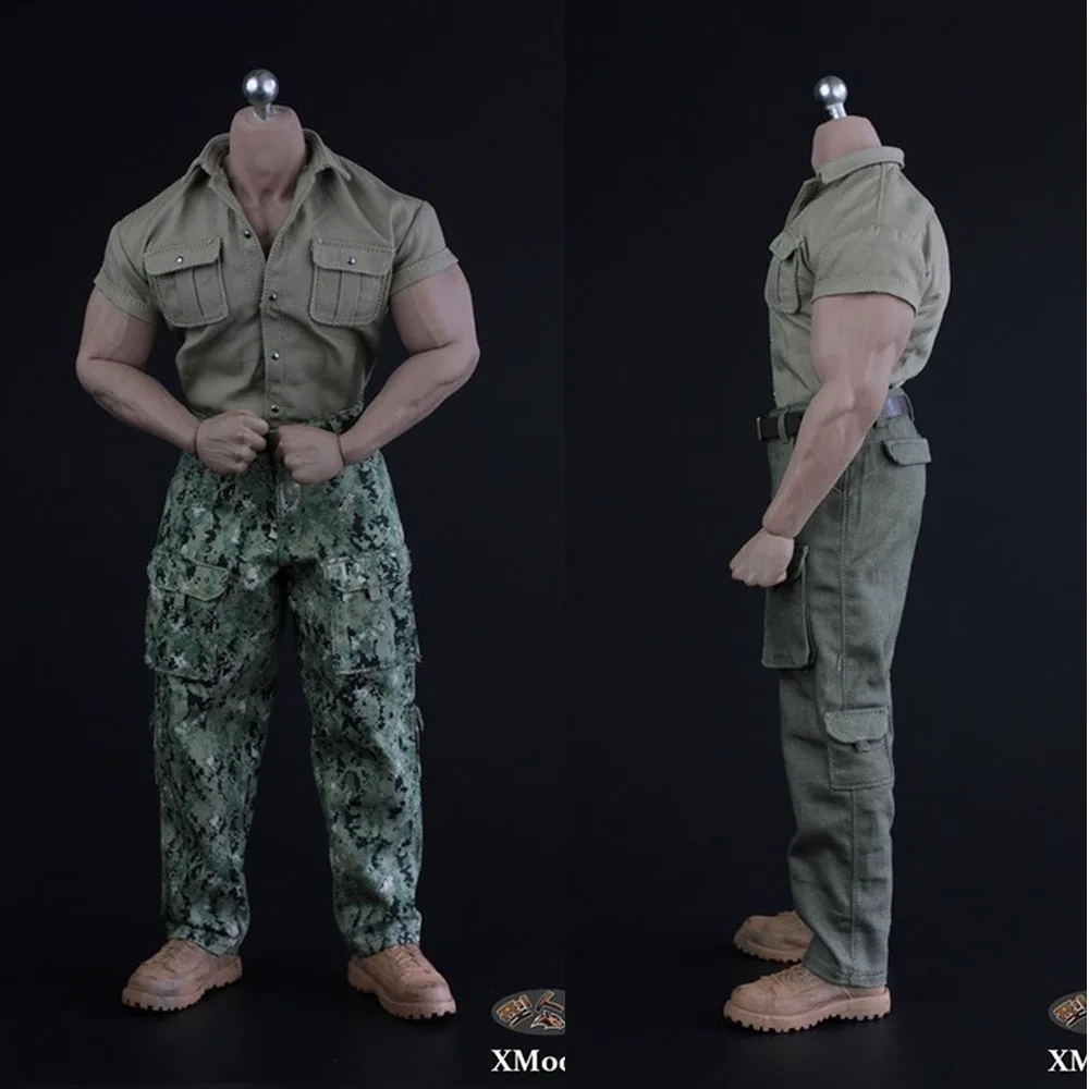 

XM02 1/6 Male Figure Accessory Explorer Army Green Shirt Long Trousers Boots Model for 12 inches Strong Muscle M34 M35 Body