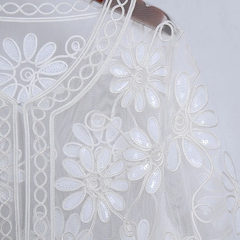 

Vintage Embroidery Sequin Coats And Jackets Women Summer Style Perspective Shawl Hollow Out Lace Jackets Female