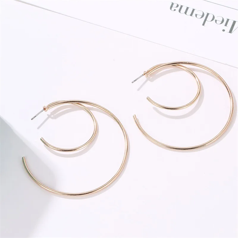 Простые круглые серьги-гвоздики с увеличенным переплетением Двойные серьги C