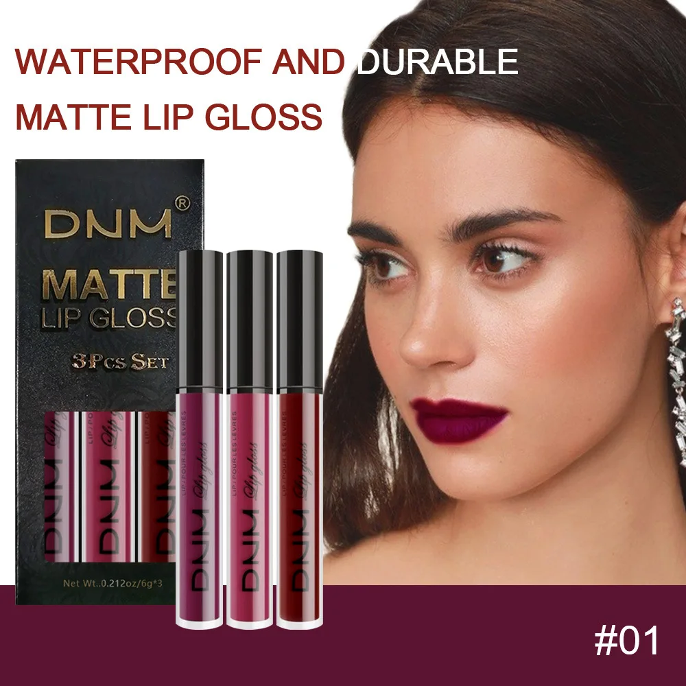 

3PCS/Set Lip Gloss Long Lasting Waterproof Cute Lip Glaze Velvet Matte Lipstick Non-stick Cup Makeup Set
