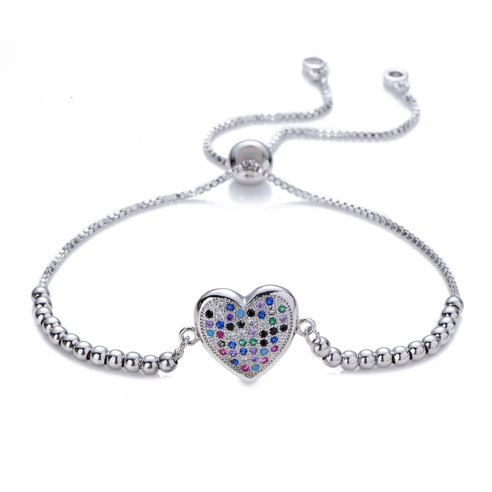 Hot women's gold rainbow heart bracelets&ampbangles jewelry cz zircon bracelet adjustable chain accessory femme | Украшения и