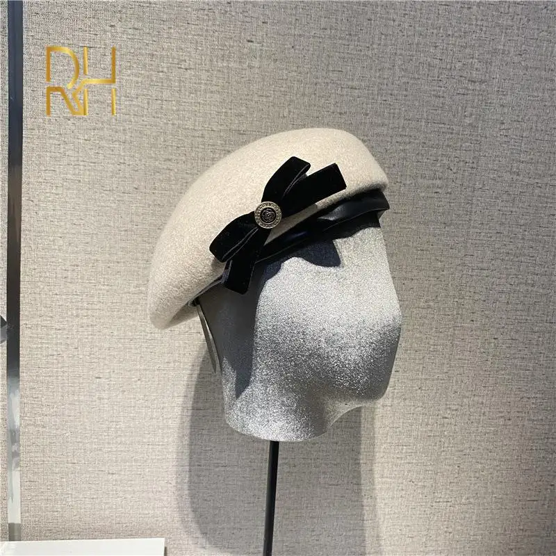 Женский винтажный шерстяной берет фетровая шляпа с бантом для церкви и