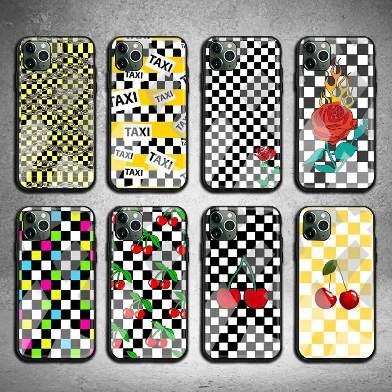 

Checkerboard Plaid Checked Checker Phone Case Tempered Glass For iPhone 12 pro max mini 11 Pro XR XS MAX 8 X 7 6S 6 Plus SE 2020