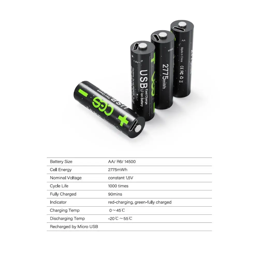 Новинка 4 штук в наборе USB AA 1 5 v литий-ионный аккумулятор для 2775mwh батареи