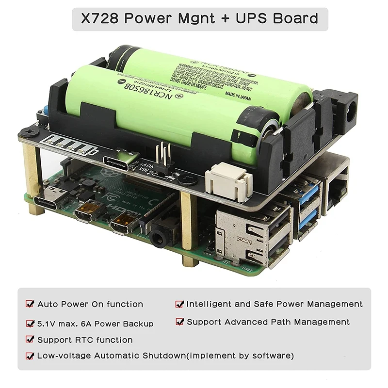 X728 V2.0 (Max 5.1V 6A) 18650 UPS &amp Power Management Board with AC Loss Detection for Raspberry Pi 4B/3B+/3B | Компьютеры и офис