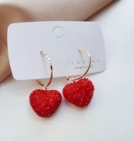 water diamond red love earrings female earrings red peach heart earrings earrings earrings temperament personality heart earring