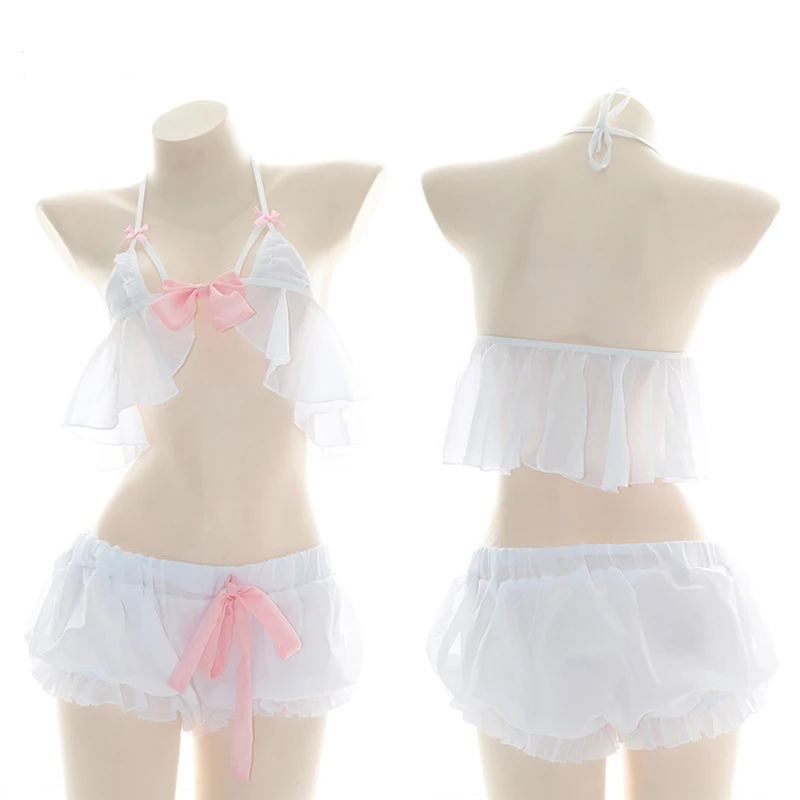 Полупрозрачная шифоновая ночная рубашка с оборками сексуальное бикини лямкой на