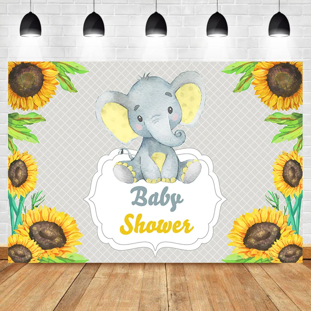 

Elephant Baby Shower Backdrop Yellow Sunflower Watercolor Flowers Background Cute Elephant Baby Shower Party Banner Backdrops