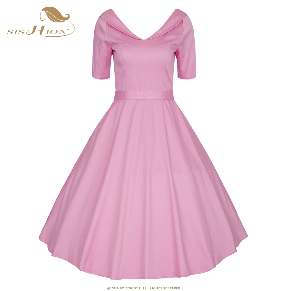 

SISHION Half Sleeve Spring Autumn Women Dress VD1532 Cotton Black Blue A Line Vintage Retro Party Dress Plus Size robe femme