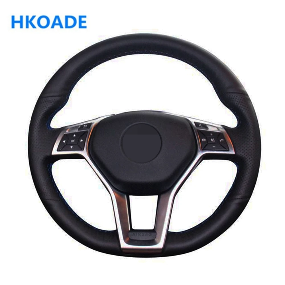 DIY сшитый вручную черный чехол рулевого колеса автомобиля из искусственной кожи