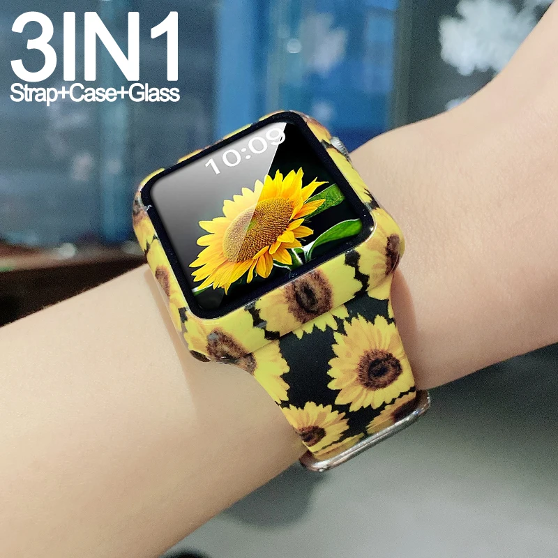 Силиконовый ремешок и чехол для iWatch 7 SE 6 5 4 3 band бампер Apple Watch 45 мм 41 44 40 42 38