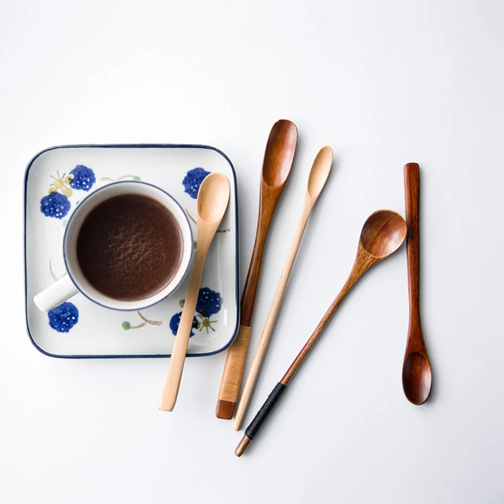 Деревянная маленькая ложка перемешивающая посуда для молока кофе длинная ручка