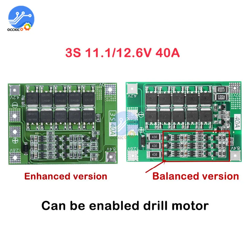 

Защитная плата аккумулятора BMS 3S 40A 11,1/12,6 в, плата защиты литиевых аккумуляторов 18650, с увеличением/балансиром модуля PCB 18650, аксессуары для вн...