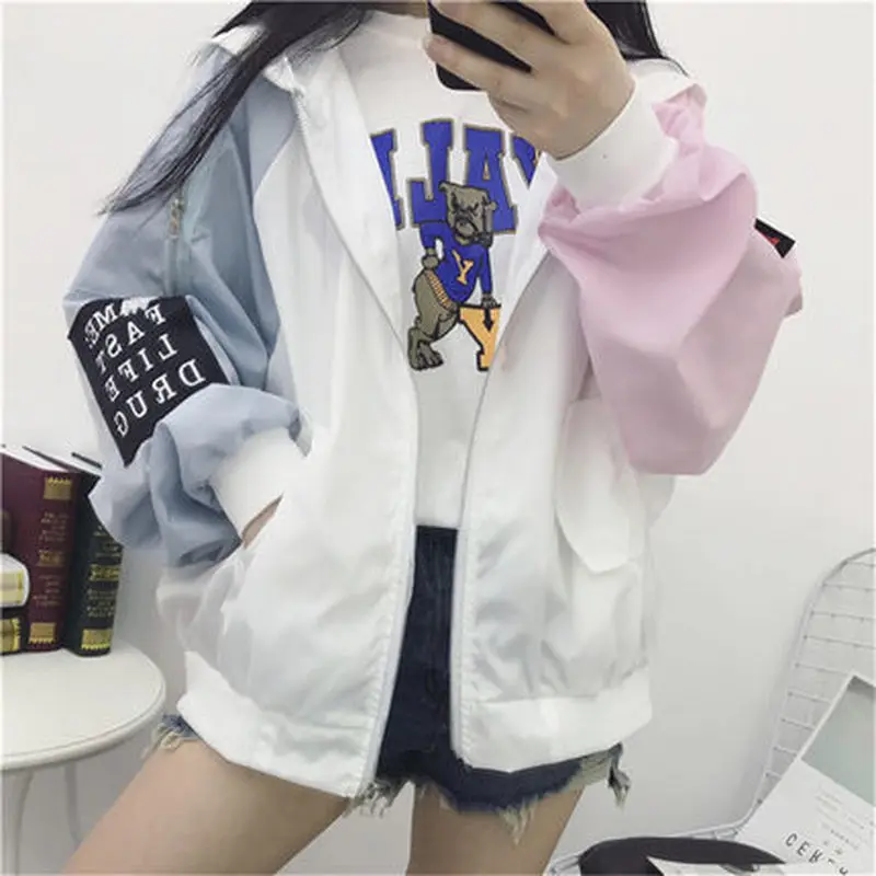 

Jacket Women Harajuku Korean Style Loose Patchwork Womens Jackets and Coats Students All Match Zipper Casual Chic High Quality