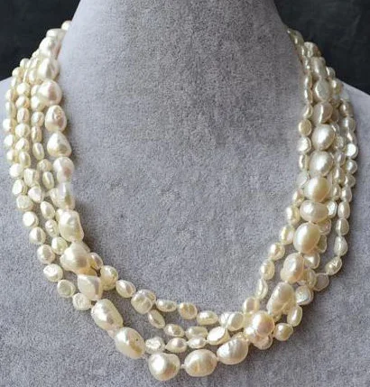 

HABITOO Beauty 4 Rows 6-11MM Natural White Baroque Freshwater Pearl Necklace Cross Entangle Choker for Women Jewelry Gift жемчуг
