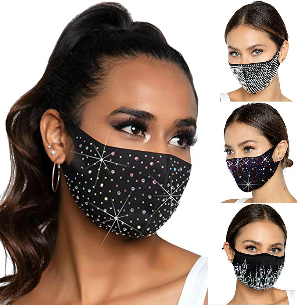 

2021 модная блестящая маска с Стразы эластичная многоразовая моющаяся модная маска для лица Украшение Ювелирные маски унисекс маска для лица