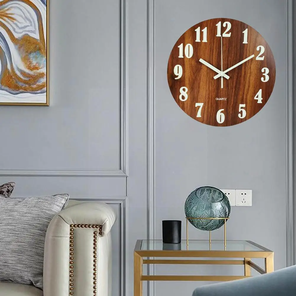 

12 Inch Luminous Wall Clock Wood Silent light in dark Non Nordic Wall With Ticking Clock Clock Night Fashion Light night E3Y1
