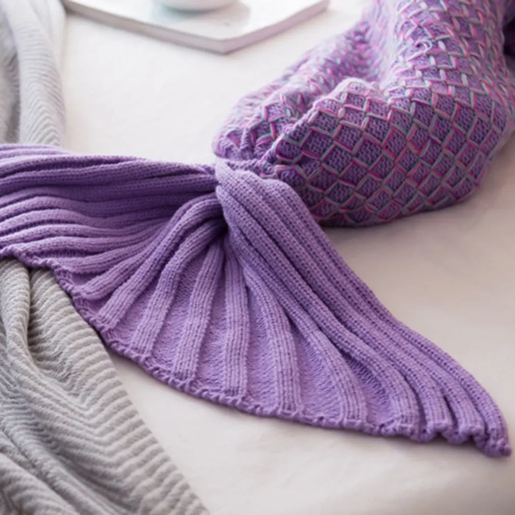 Mermaid Blanket Handmade Knitted Sleeping Wrap TV Sofa Tail Kids Adult Baby crocheted bag Bedding Throws | Дом и сад