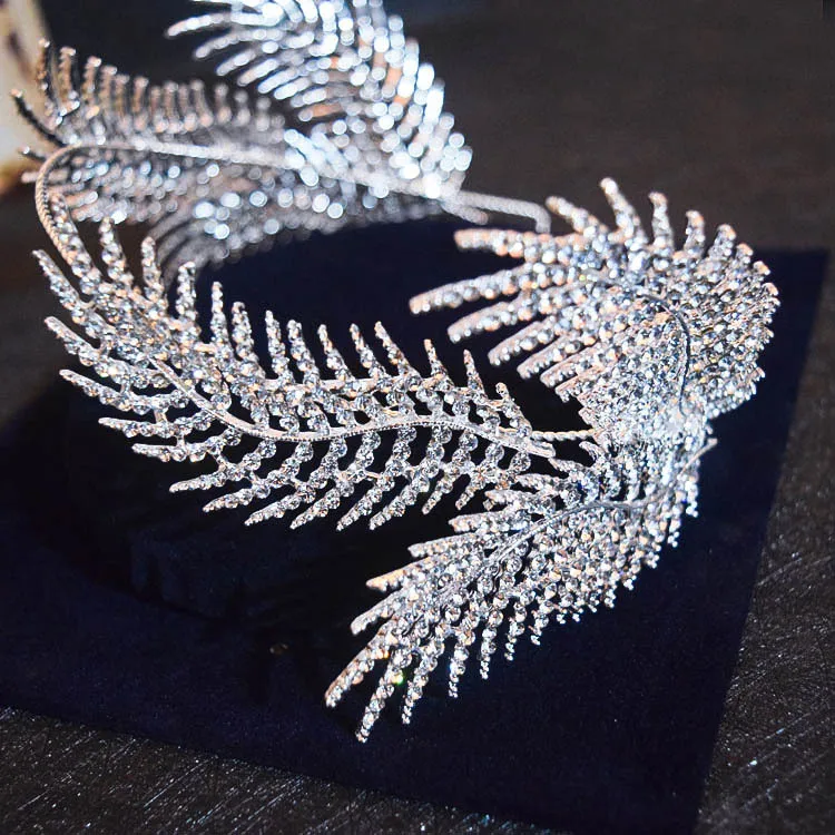 Серебряная большая корона с узором из листьев, свадебные украшения для волос, винтажная диадема, аксессуары для свадебного платья, женские Украшения для волос
