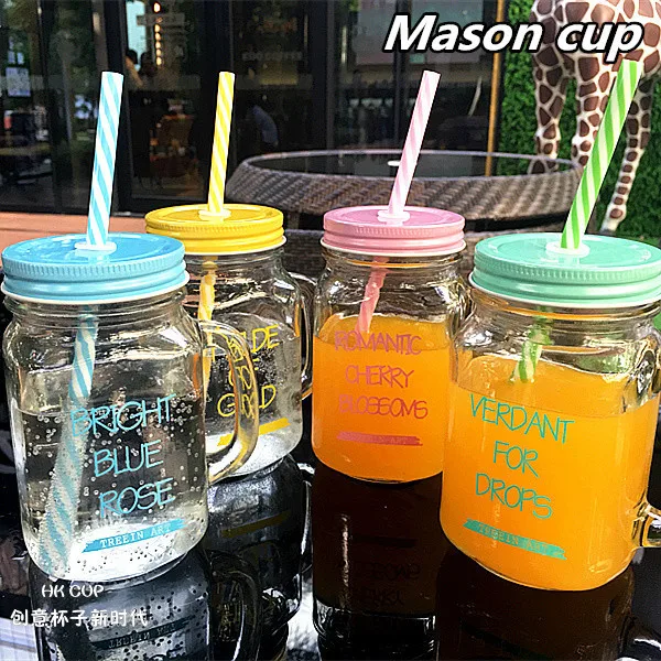 BPA free Gradient Mason банка чашка для молока и чая Классическая Изолированная кружка-чайник металлическая крышка с соломинкой Размер соломы