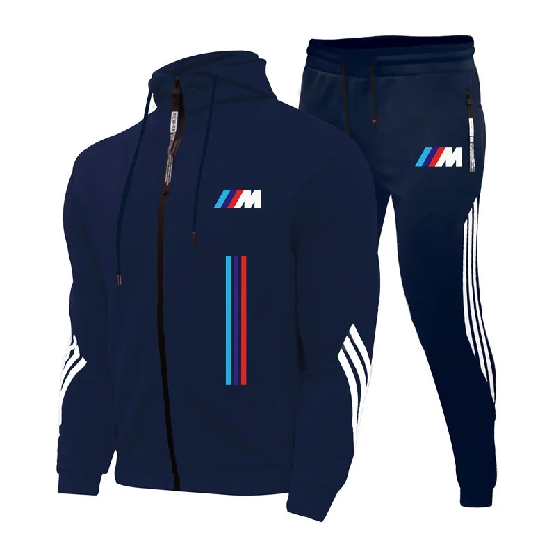

New BMW M Suit Men's Football Sets Zipper Hoodie+Pants Two Pieces Casual Tracksuit Male Sportswear Gym Brand Clothing Sweat Suit