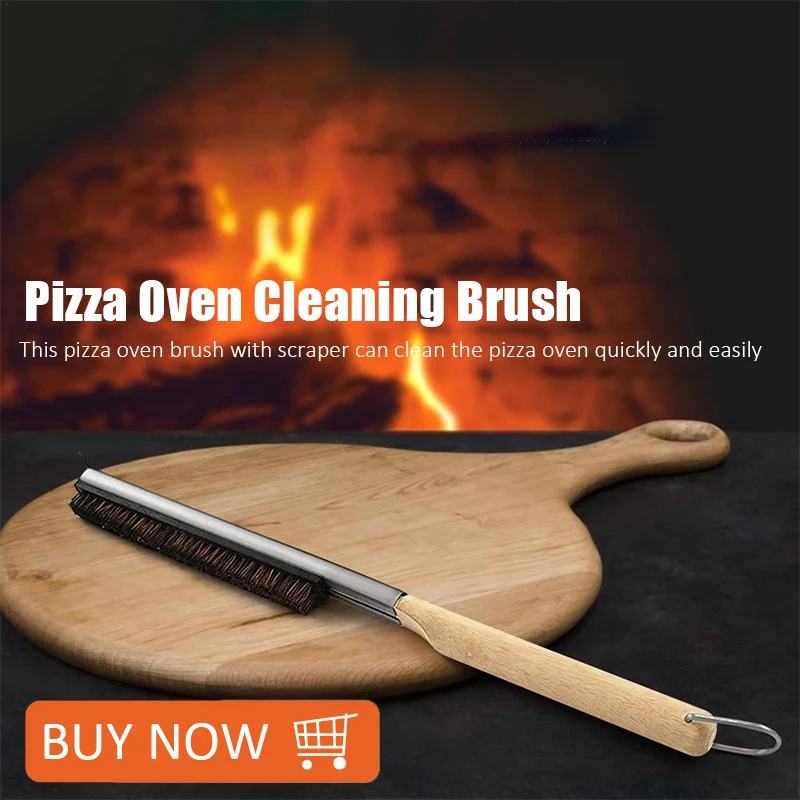 

Long Handle Stainless Steel Pizza Peel Stone Cleaning Brush Wood Handle Cook Kitchen Oven Accessory Kit Portable BBQ Bake Tool