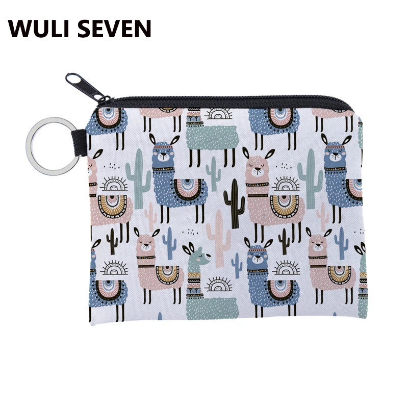 

WULI SEVEN New Cute Coin Purse Alpaca Print Coin Bag Women Mini Wallet Children Zipper Pouch Gift Card Holder Mini Square Wallet