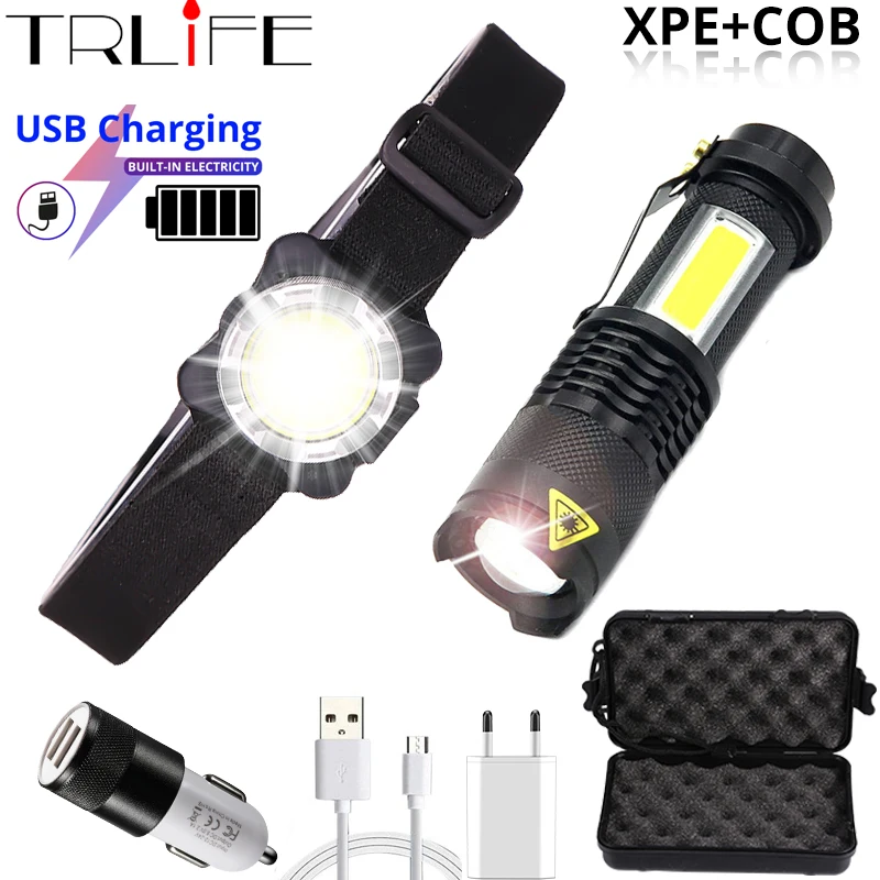 Встроенный светодиодный налобный фонарь USB Перезаряжаемый белый красный свет галобный фонарь COB+ Встроенный 14500 фонарик для ночного освещения, рабочий свет