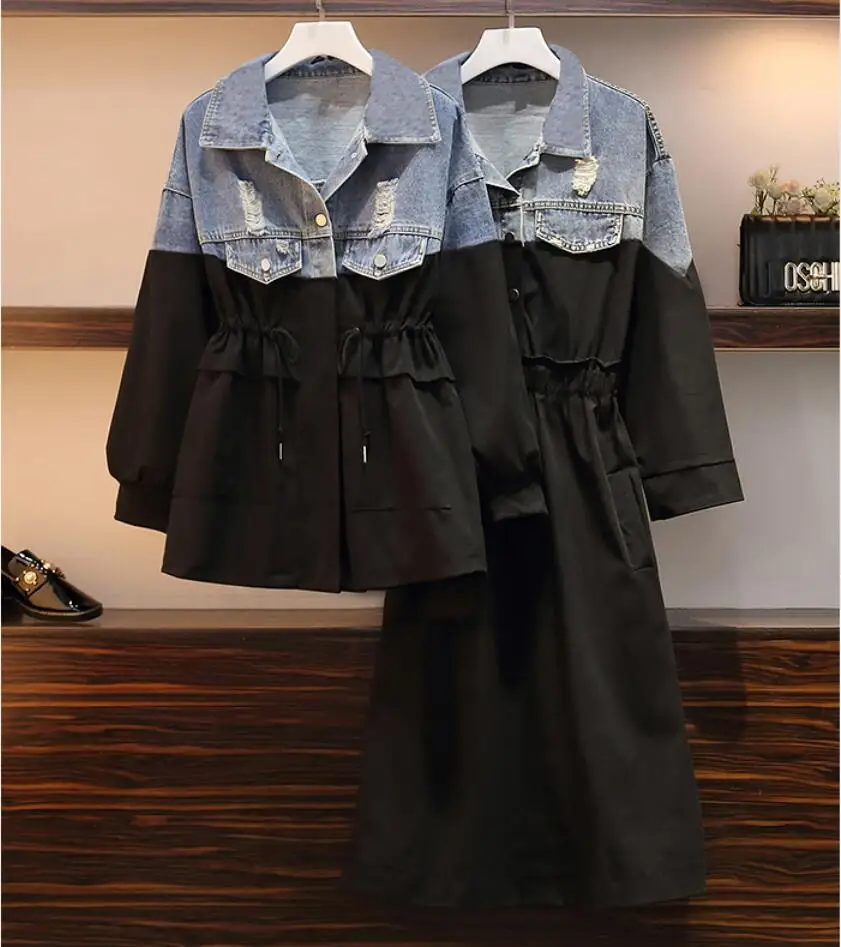 4XL Осенняя Новая модная длинная джинсовая куртка-ветровка с дырками