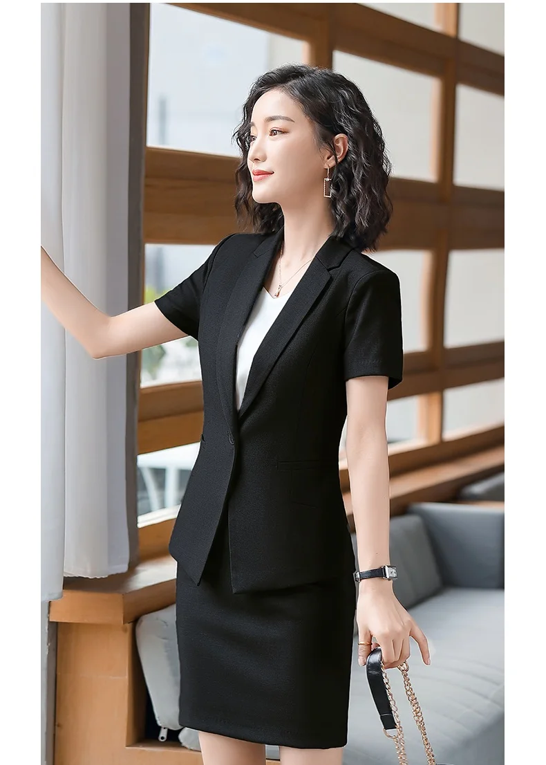 Женский элегантный формальный офисный костюм летний черный блейзер женские